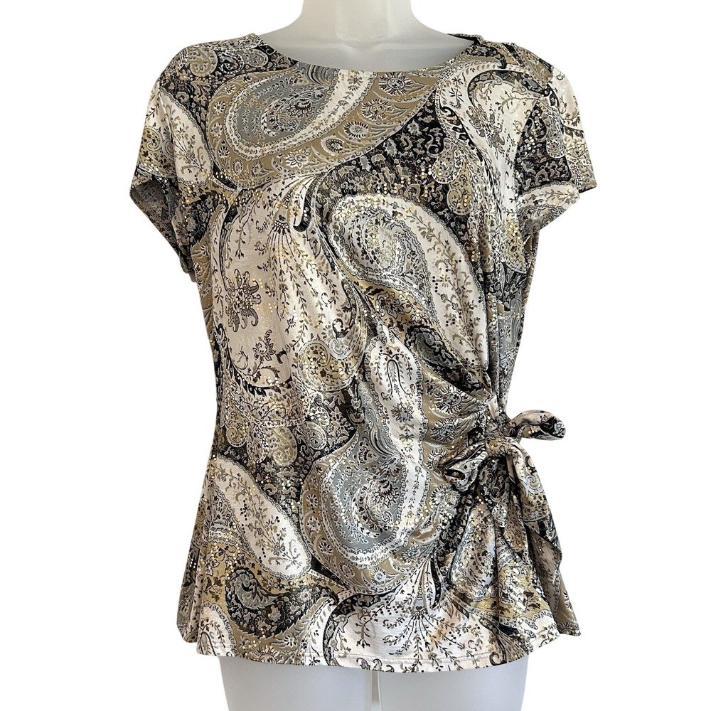 Vtg Made USA Top Sz M Forest Fairy Sparkly Paisley Floral Embellished Whimsical